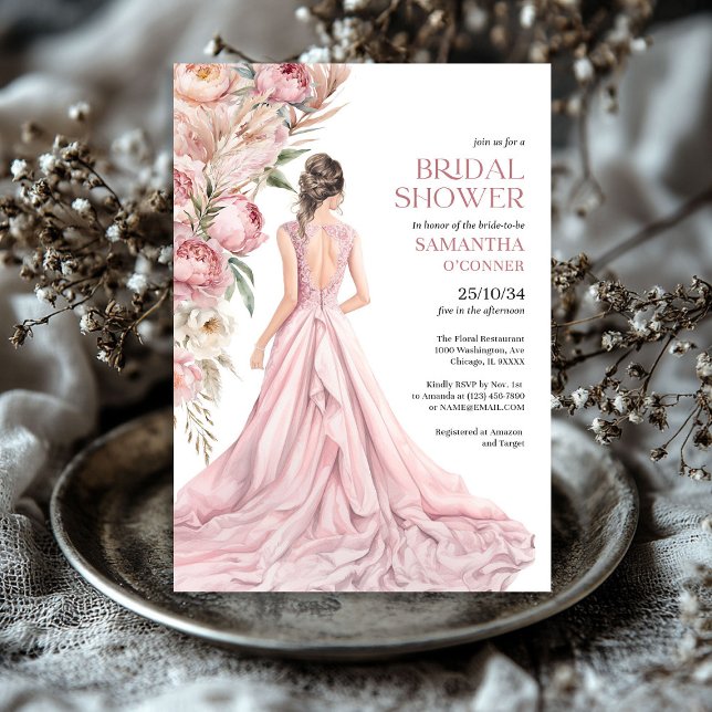 Boho dusty pink peonies pampas grass eucalyptus invitation (Boho dusty pink peonies pampas grass eucalyptus invitation)