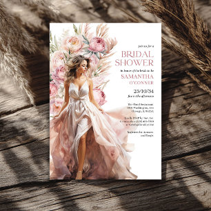 Boho dusty pink peonies pampas grass eucalyptus invitation