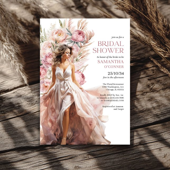 Boho dusty pink peonies pampas grass eucalyptus invitation (Boho dusty pink peonies pampas grass eucalyptus invitation)