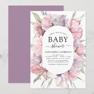 Boho Dusty Pink Purple Baby Shower Invitation