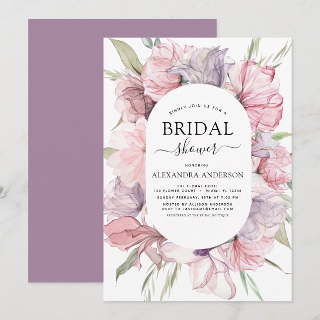 Boho Dusty Pink Purple Bridal Shower Invitation (Front/Back)