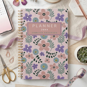 Boho Dusty Pink Purple Floral Botanical Pattern Planner