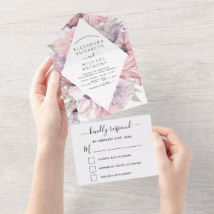 Boho Dusty Pink Purple Wedding All In One Invitati All In One Invitation