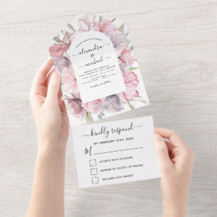 Boho Dusty Pink Purple Wedding RSVP All In One Invitation