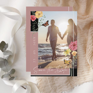 Boho Dusty Pink Wildflowers Photo Save the Date