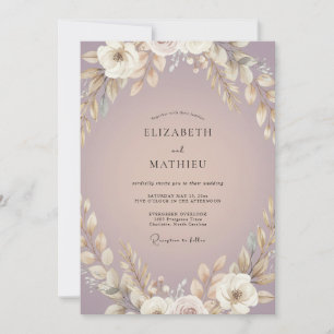 Boho Dusty Plum Leafy Wedding Invitation