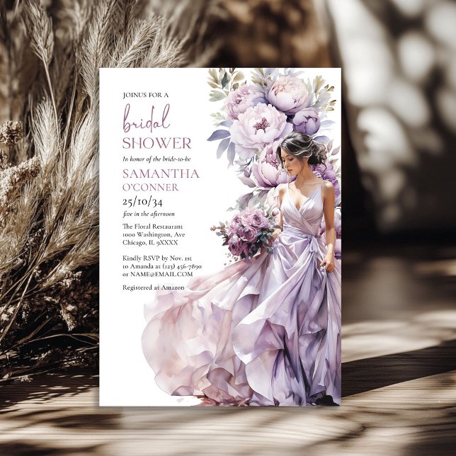 Boho dusty purple floral greenery bridal shower invitation (Boho dusty purple floral greenery bridal shower invitation)