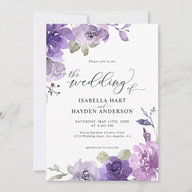 Boho Dusty Purple Mauve Lilac Floral Wedding Invitation (Front)