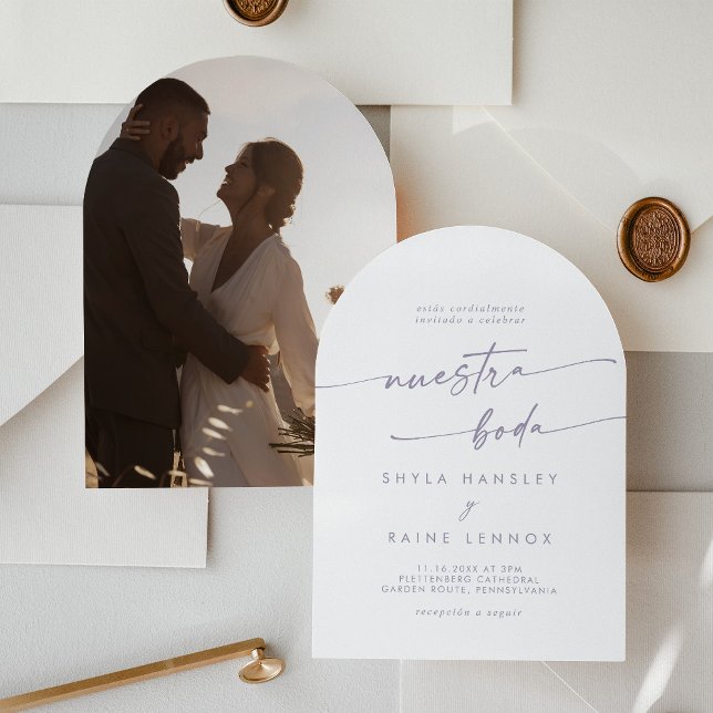 Boho Dusty Purple Photo Arch Spanish Wedding Invitation (Creator Uploaded)