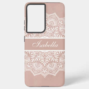 Boho Dusty Rose and White Mandala Custom Name Samsung Galaxy Case