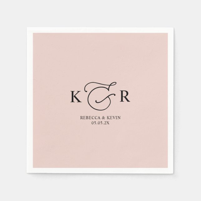 Boho Dusty Rose Elegant Monogram Wedding Napkins (Front)