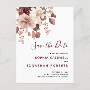 Boho Dusty Rose Eucalyptus Floral Save the Date Announcement Postcard