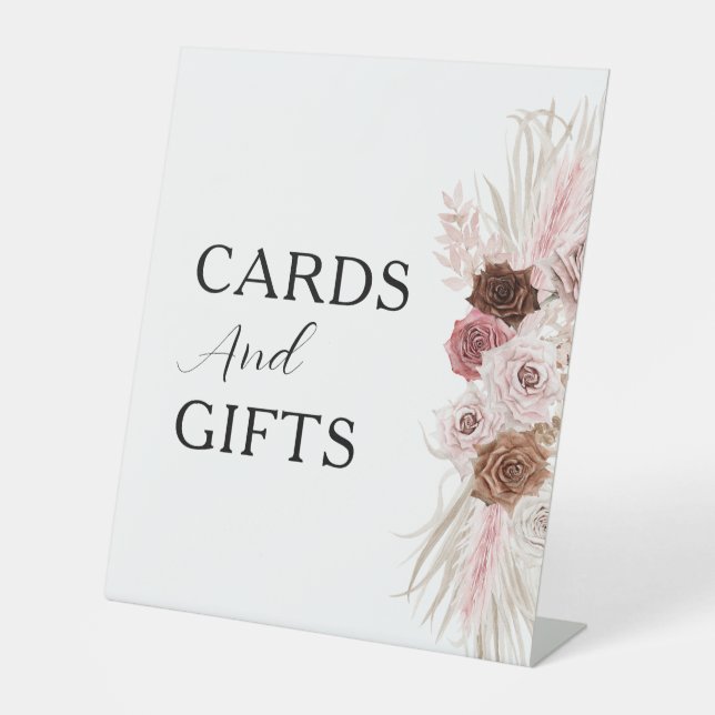 boho dusty rose floral baptism cards & gifts sign (Front)