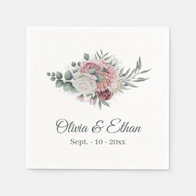 Boho Dusty Rose Floral Bouquet Napkin (Front)