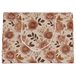 Boho Dusty Rose Flower Beige Floral Pattern Large Gift Bag