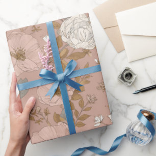 Boho Dusty Rose Flower Beige Floral Pattern Wrapping Paper