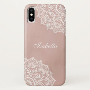 Boho Dusty Rose Mandala Custom Name iPhone X Case