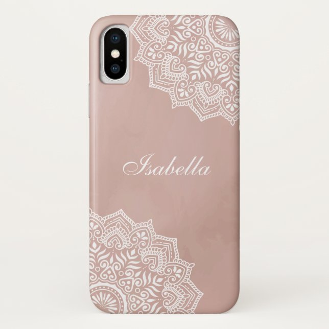 Boho Dusty Rose Mandala Custom Name Case-Mate iPhone Case (Back)