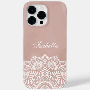 Boho Dusty Rose Mandala Custom Name Case-Mate iPhone 14 Pro Max Case