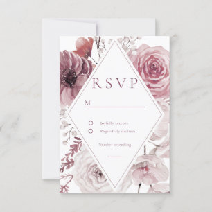 Boho Dusty Rose & Mauve Floral Frame Wedding RSVP Card
