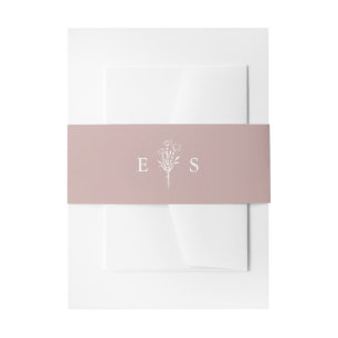 Boho Dusty Rose Minimalist Botanicals Wedding Invitation Belly Band