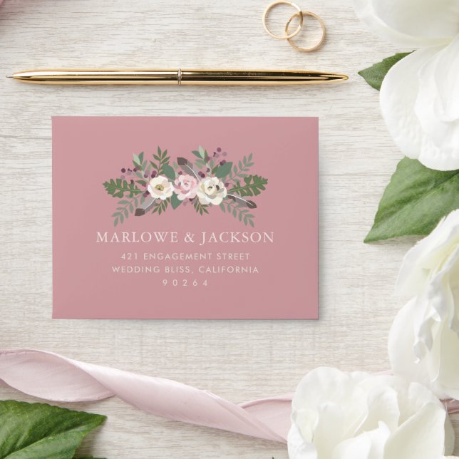 Boho Dusty Rose Moody Floral RSVP Wedding Envelope (Wedding)