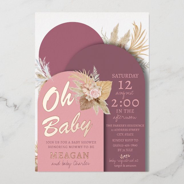 Boho Dusty Rose Pink Mauve Baby Shower (Front)