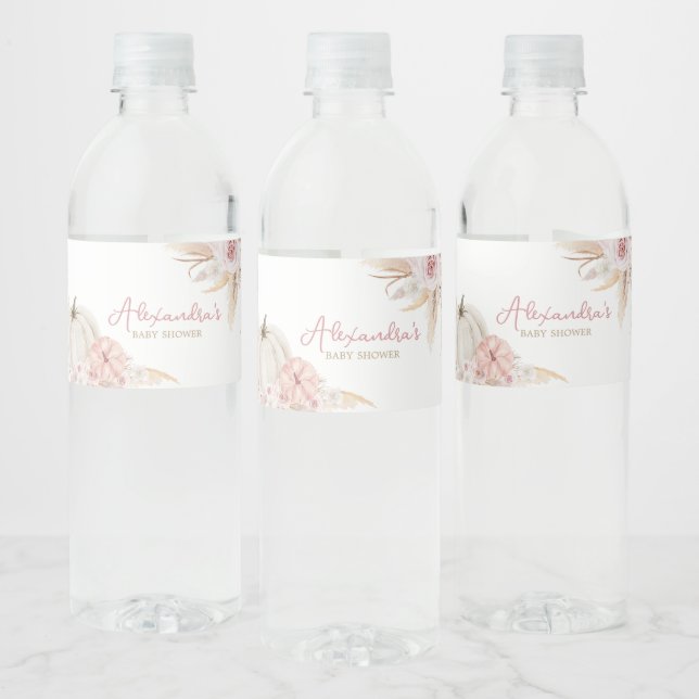 Boho Dusty Rose Pumpkin Water Bottle Label (Bottles)