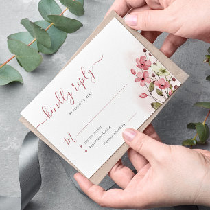 Boho dusty rose watercolor floral wedding RSVP card