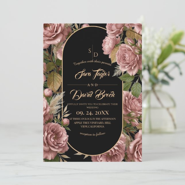  Boho Dusty⎮Roses Floral Wedding Invitation (Standing Front)