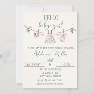 Boho Earth Pink Girl Baby Shower Invitation 