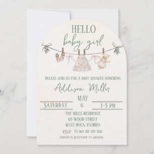 Boho Earth Pink Girl Baby Shower Invitation 