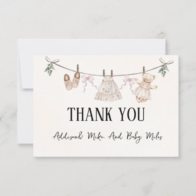 Boho Earth Pink Girl Thank You Card Baby Shower  (Front)