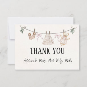 Boho Earth Pink Girl Thank You Card Baby Shower 