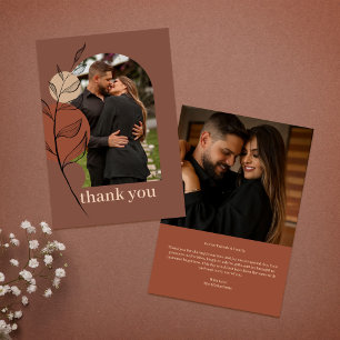 Boho Earth Tone Arch Foliage Terracotta Wedding Thank You Card