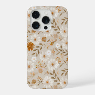 Boho Earth Tone Daisy Tan Floral Pattern iPhone 15 Pro Case