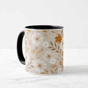 Boho Earth Tone Daisy Tan Floral Pattern Mug