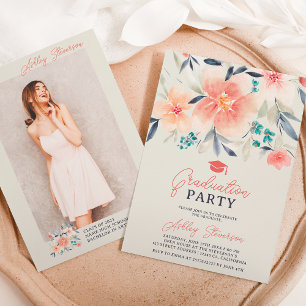 Boho earth tone floral watercolor photo graduation invitation