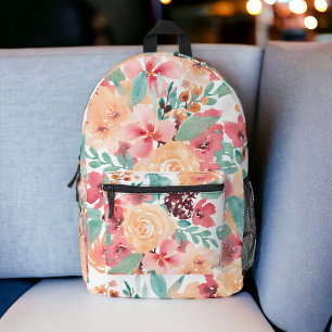 Boho earth tone floral yellow vintage botanical printed backpack