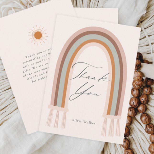 Boho Earth Tone Rainbow Baby Shower Thank You Card (Boho Earth Tone Rainbow Baby Shower Two-Sided Flat Thank you Card.)