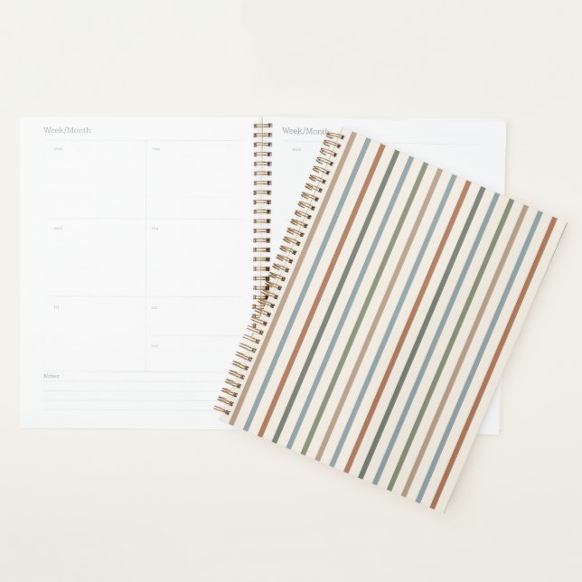 Boho Earth Tone Vertical Stripes Minimalist Patter Planner (Display)