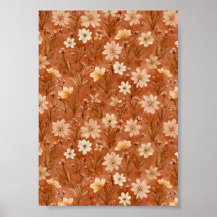 Boho Earth Tone Wildflower Sand Watercolor Pattern Poster