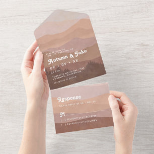 Boho Earth Tones Mountains & Forest Wedding Retro  All In One Invitation