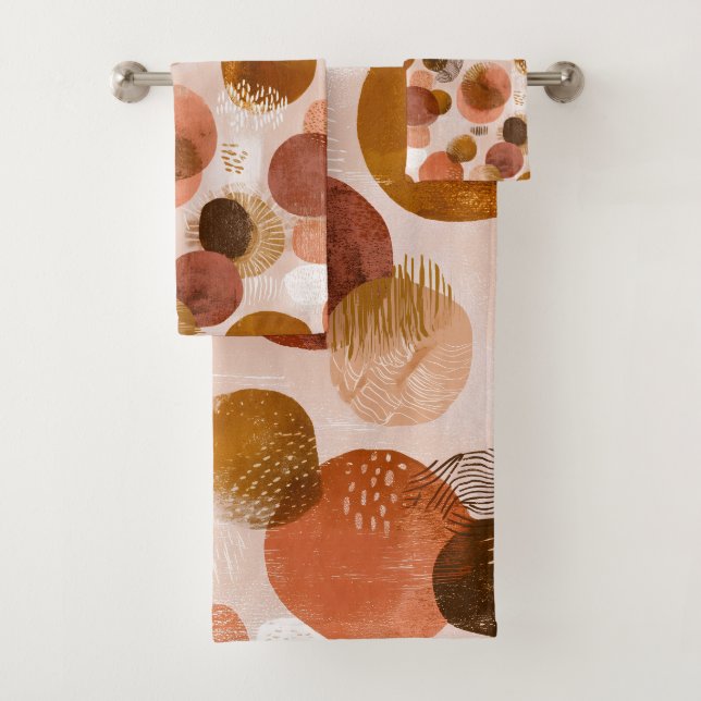 Boho Earth Tones Terracotta Abstract Pattern Bath Towel Set (Insitu)
