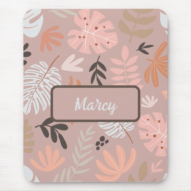 Boho Earthtone Tropical Leaves Personalised Mouse Mat (Front)