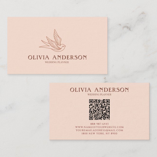 Boho Earthy Bird QR Code Logo Unique Terracotta  Business Card (Front/Back)