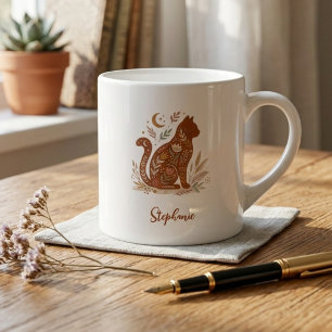 Boho Earthy Botanical Cat Soulmate Tribute Espresso Cup