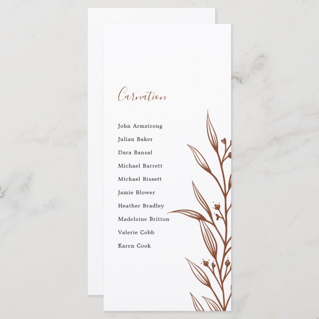 Boho Earthy Botanical Elegant Ivory Table Plan Car (Front/Back)