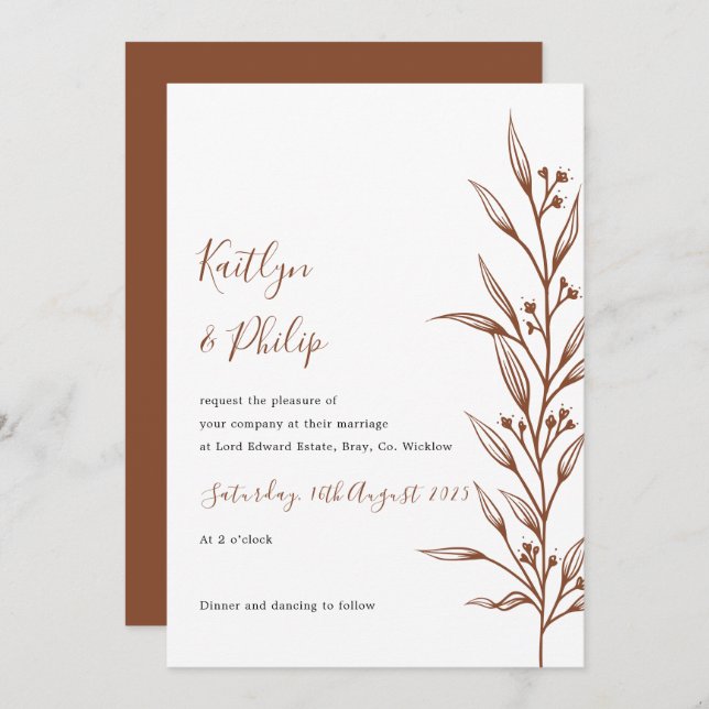 Boho Earthy Botanical Elegant Ivory White Invitation (Front/Back)