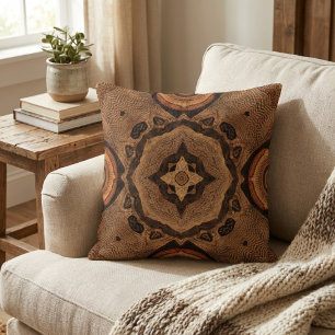 Boho Earthy Brown Tribal Mandala Kaleidoscope Cushion